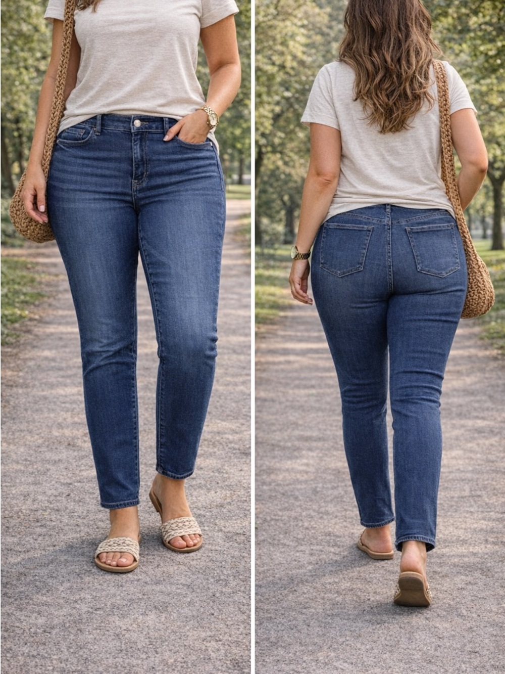 GAP Girlfriend Jeans 12/31 Straight Relaxed Fit Mid Rise Blue Denim Stretch